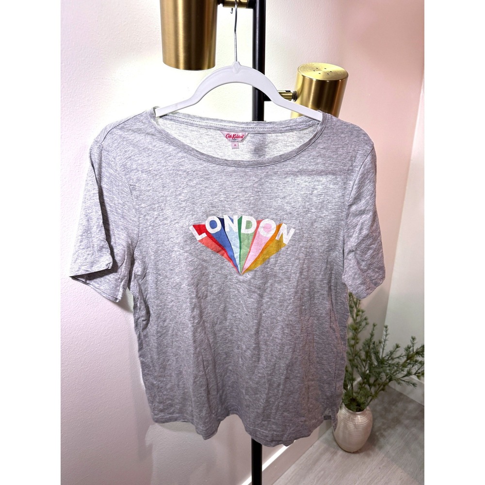 Cath Kidston graphic tee London Rainbow Heather Grey Cotton Short Sleeve Shirt M